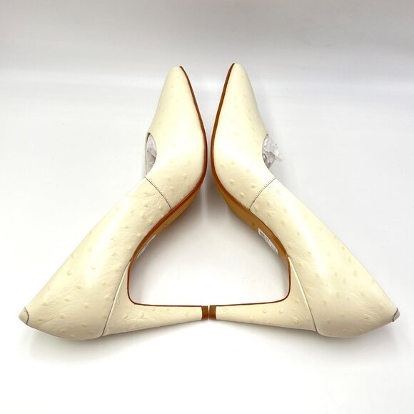 Clarks Womens Size 10 Ivory Ostrich Leather Classic Pumps Heels‎ Shoes NEW - Picture 7 of 13